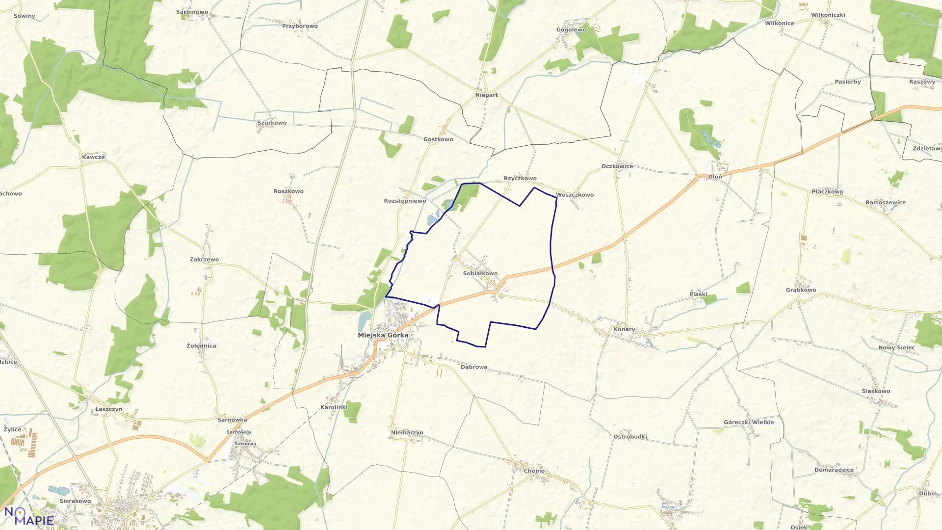 Mapa obrębu Sobiałkowo w gminie Miejska Górka